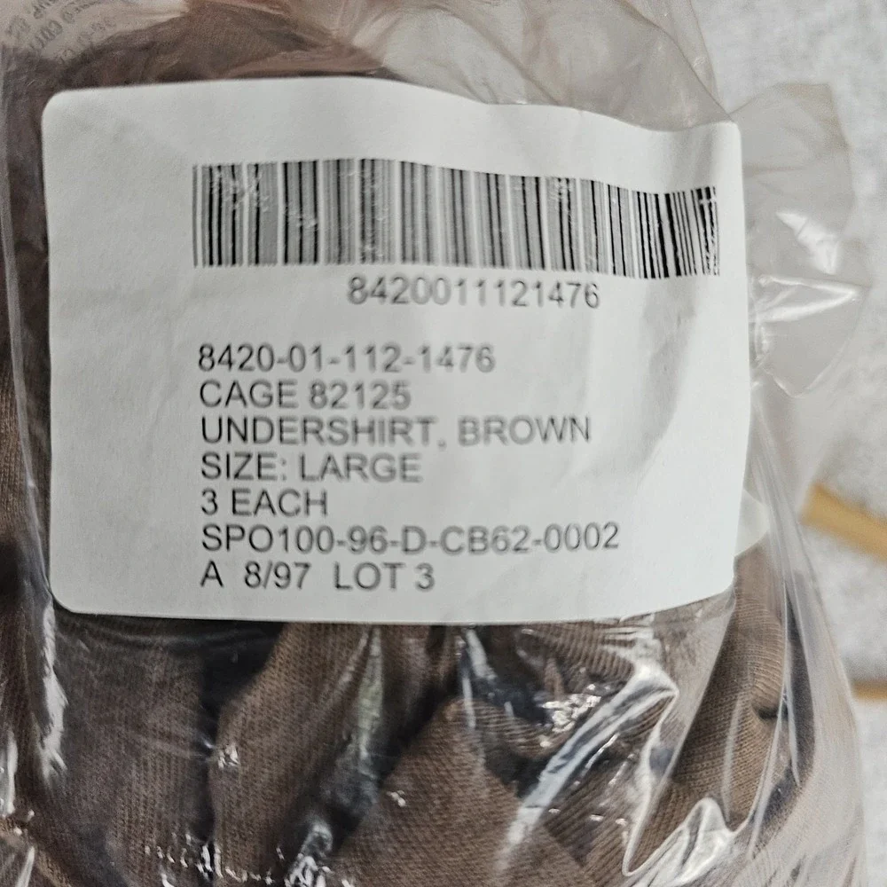 Vintage 90s Unicor Under Shirt 3 Pack Sz Large Brown Plain NEW NOS DOJ DPSC
